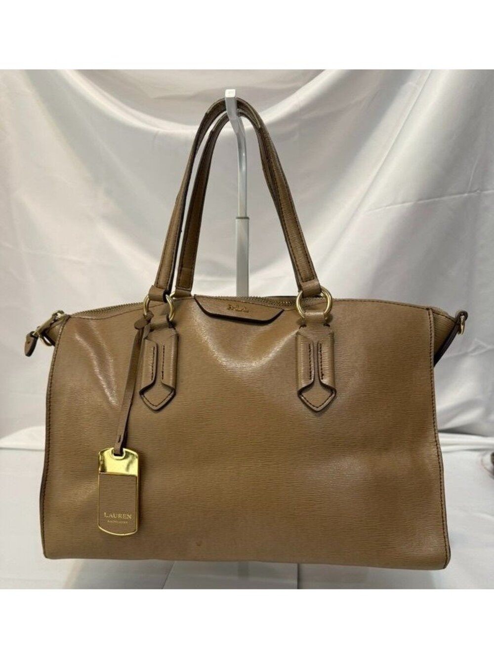 Lauren Ralph Lauren Beige Leather Satchel Suede Interior